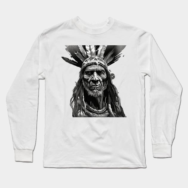 Ayahuasca And the Old Shaman Black and White Long Sleeve T-Shirt by FrogandFog